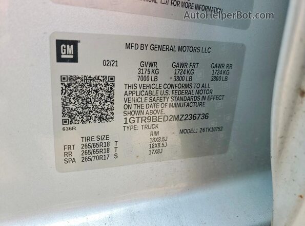 1GTR9BED2MZ236736 2021 GMC SIERRA Серебряный Вид подкапотного пространства