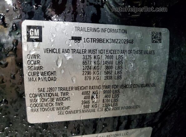 1GTR9BEK3MZ202948 2021 GMC SIERRA Black Vista de la etiqueta del VIN