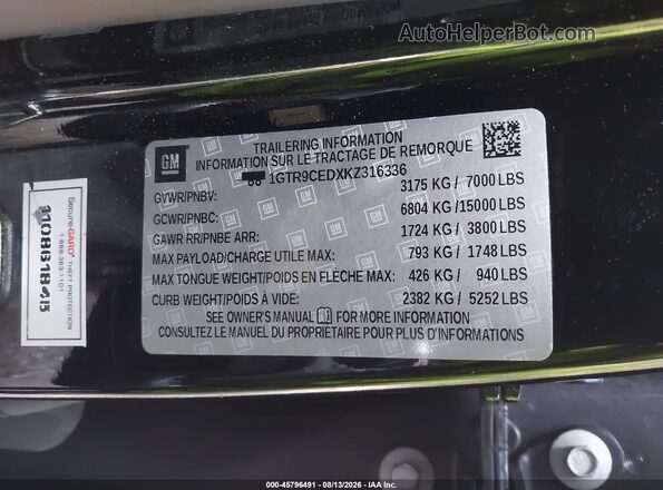 1GTR9CEDXKZ316336 2019 GMC SIERRA Черный Вид подкапотного пространства