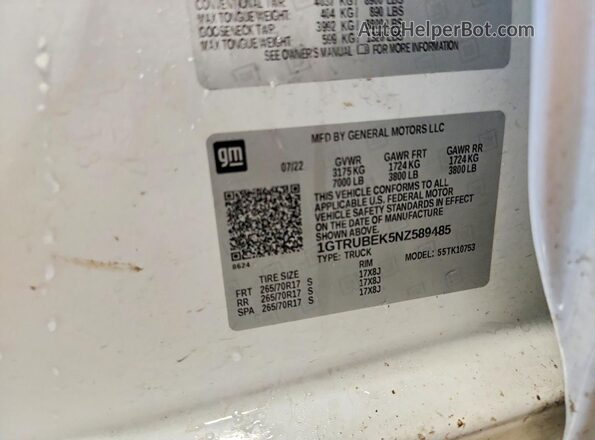 1GTRUBEK5NZ589485 2022 GMC SIERRA White Vista del compartimento del motor