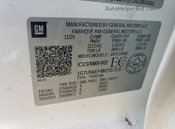 1GTU9AEF4MZ157378 2021 GMC SIERRA White Vista del compartimento del motor