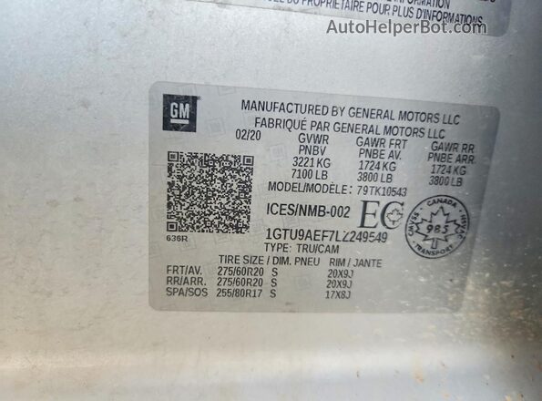 1GTU9AEF7LZ249549 2020 GMC SIERRA Silver VIN կոդի պիտակի տեսք