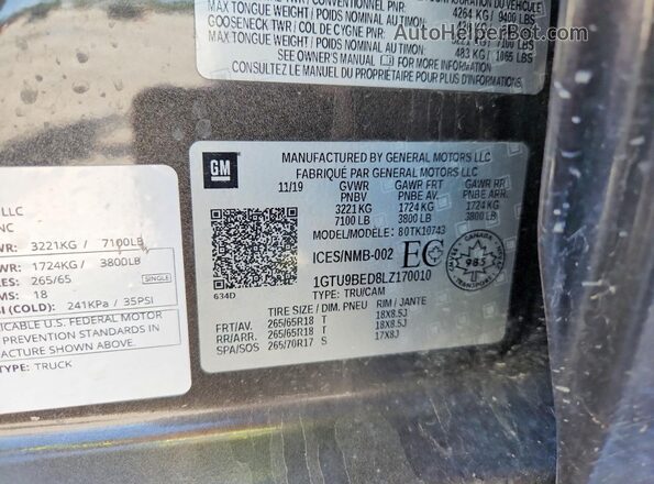 1GTU9BED8LZ170010 2020 GMC SIERRA Gray Շարժիչի բաժամունքի տեսք