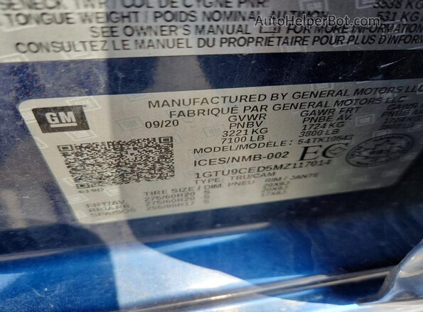 1GTU9CED5MZ117014 2021 GMC SIERRA Blue ძრავის განყოფილების ხედი