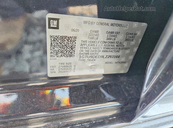 1GTU9DED9LZ293164 2020 GMC SIERRA Black VIN კოდის სტიკერის ხედი