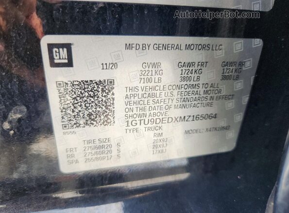 1GTU9DEDXMZ165064 2021 GMC SIERRA Black VIN კოდის სტიკერის ხედი
