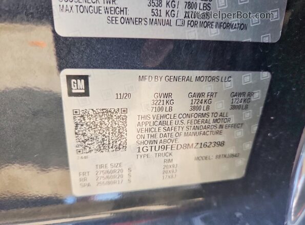 1GTU9FED8MZ162398 2021 GMC SIERRA Зеленый Вид подкапотного пространства