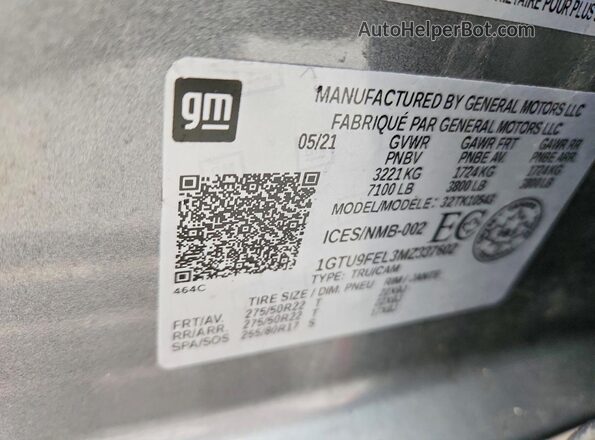 1GTU9FEL3MZ337602 2021 GMC SIERRA Gray Engine compartment view