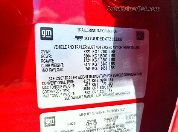 1GTUUDEDXTZ331337 2026 GMC SIERRA Red Շարժիչի բաժամունքի տեսք