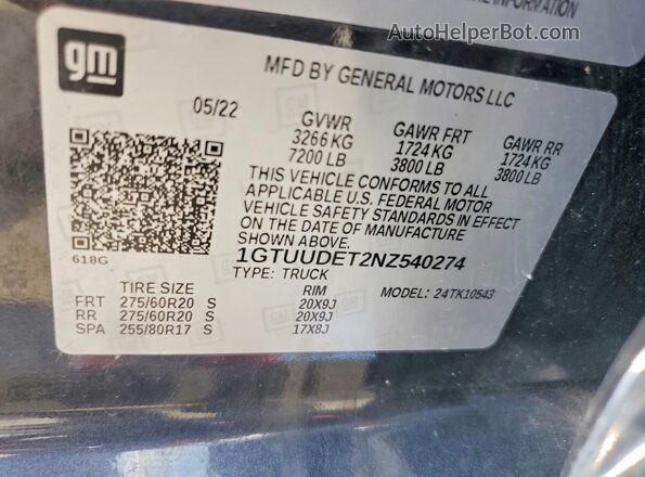 1GTUUDET2NZ540274 2022 GMC SIERRA Черный Вид подкапотного пространства
