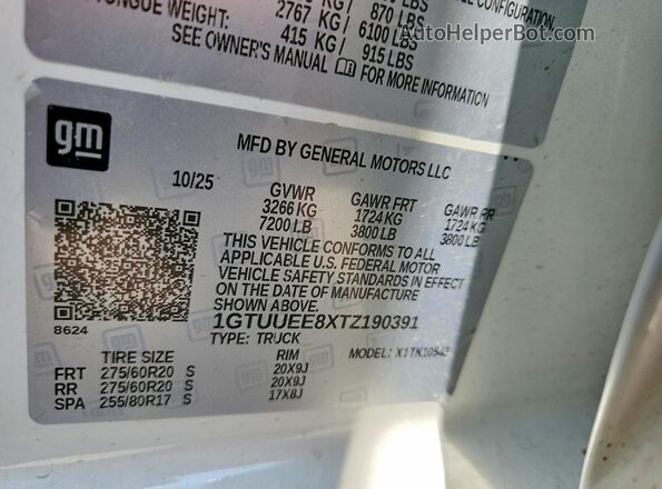 1GTUUEE8XTZ190391 2026 GMC SIERRA White Вид наклейки з VIN-кодом