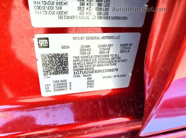 1GTUUGE83RZ259376 2024 GMC SIERRA Red Widok komory silnika