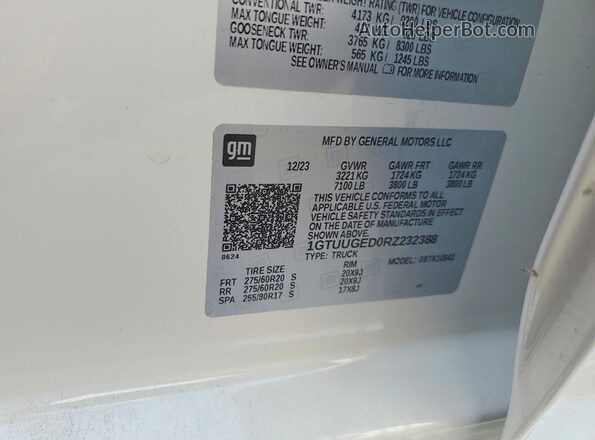 1GTUUGED0RZ232388 2024 GMC SIERRA White VIN sticker view