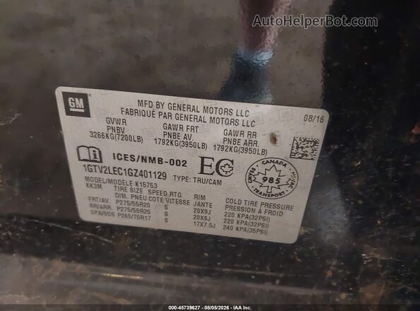 1GTV2LEC1GZ401129 2016 GMC SIERRA Black Engine compartment view
