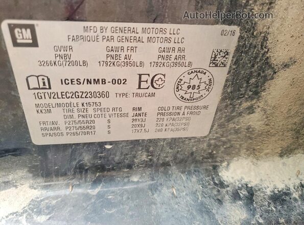 1GTV2LEC2GZ230360 2016 GMC SIERRA Black Вид підкапотного простору