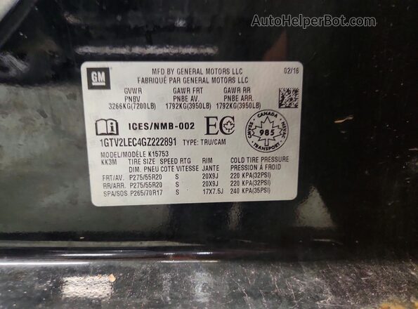 1GTV2LEC4GZ222891 2016 GMC SIERRA Черный Вид подкапотного пространства