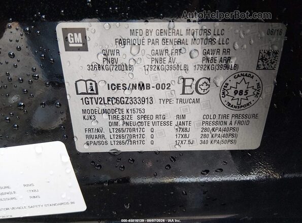 1GTV2LEC6GZ333913 2016 GMC SIERRA Черный Вид подкапотного пространства