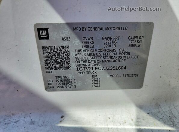 1GTV2LEC7JZ351604 2018 GMC SIERRA White VIN կոդի պիտակի տեսք