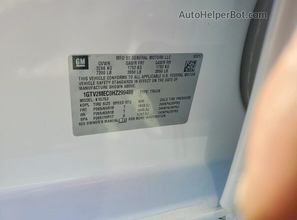 1GTV2MEC0HZ299488 2017 GMC SIERRA White 