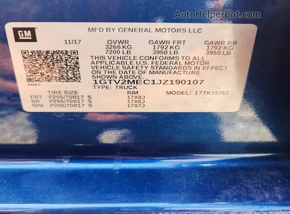 1GTV2MEC1JZ190107 2018 GMC SIERRA Blue Widok komory silnika