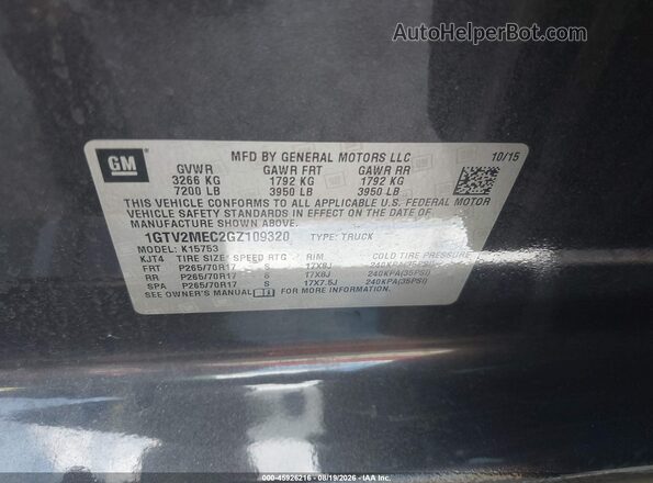 1GTV2MEC2GZ109320 2016 GMC SIERRA Gray Շարժիչի բաժամունքի տեսք
