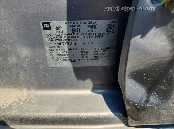 1GTV2NEC2HZ281189 2017 GMC SIERRA Серый Вид подкапотного пространства