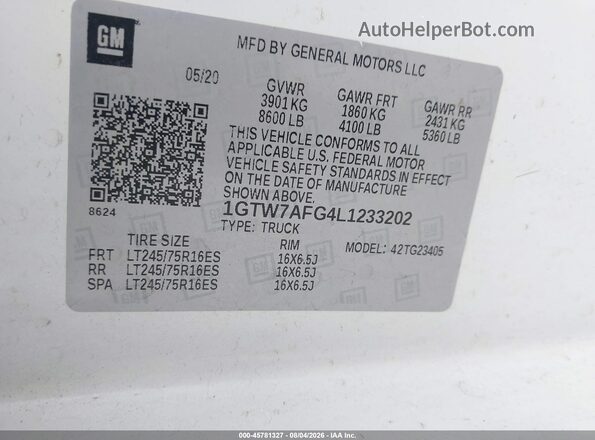 1GTW7AFG4L1233202 2020 GMC SAVANA CARGO White Engine compartment view