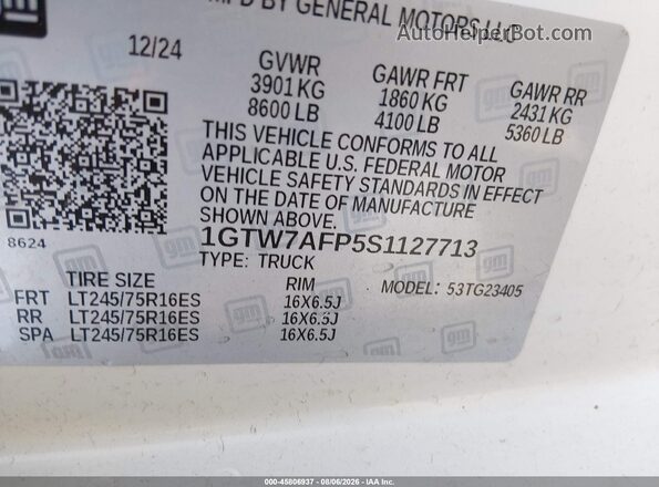 1GTW7AFP5S1127713 2025 GMC SAVANA CARGO White Widok komory silnika