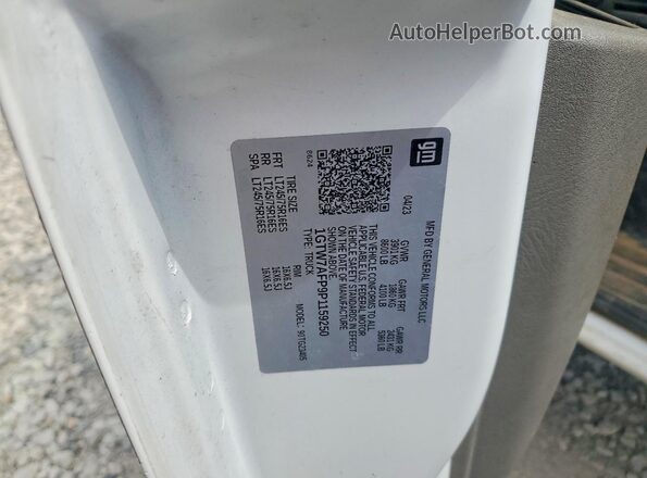 1GTW7AFP9P1159250 2023 GMC SAVANA White VIN კოდის სტიკერის ხედი