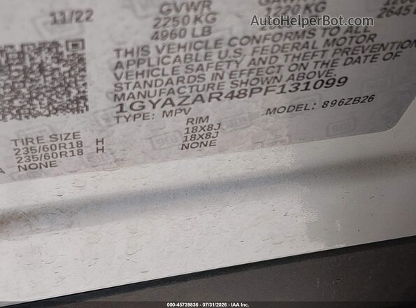 1GYAZAR48PF131099 2023 CADILLAC XT4 White Vista del compartimento del motor