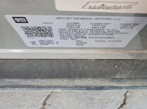 1GYC3KML9TZ703367 2026 CADILLAC VISTIQ Two Tone VIN კოდის სტიკერის ხედი