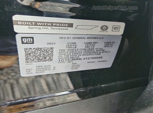 1GYC3MML4TZ709699 2026 CADILLAC VISTIQ Black VIN კოდის სტიკერის ხედი