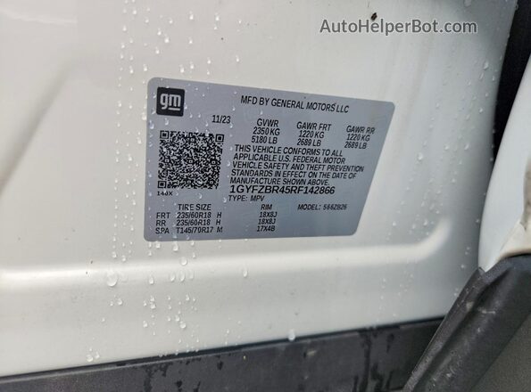 1GYFZBR45RF142866 2024 CADILLAC XT4 White Вид наклейки з VIN-кодом