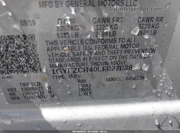 1GYFZCR40LF027038 2020 CADILLAC XT4 Silver Вид підкапотного простору