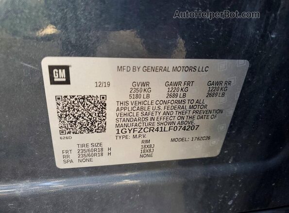 1GYFZCR41LF074207 2020 CADILLAC XT4 Charcoal 360 interior view