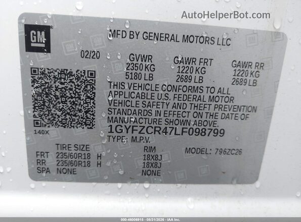 1GYFZCR47LF098799 2020 CADILLAC XT4 Белый Вид подкапотного пространства