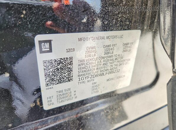 1GYFZDR40LF069232 2020 CADILLAC XT4 Black VIN კოდის სტიკერის ხედი