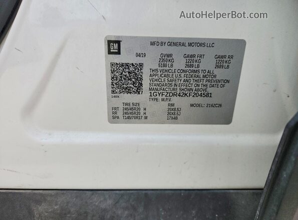 1GYFZDR42KF204581 2019 CADILLAC XT4 White Вид підкапотного простору