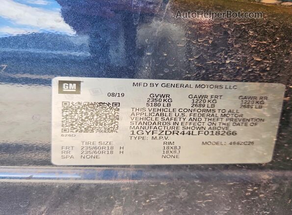1GYFZDR44LF018266 2020 CADILLAC XT4 Charcoal Vista de la etiqueta del VIN