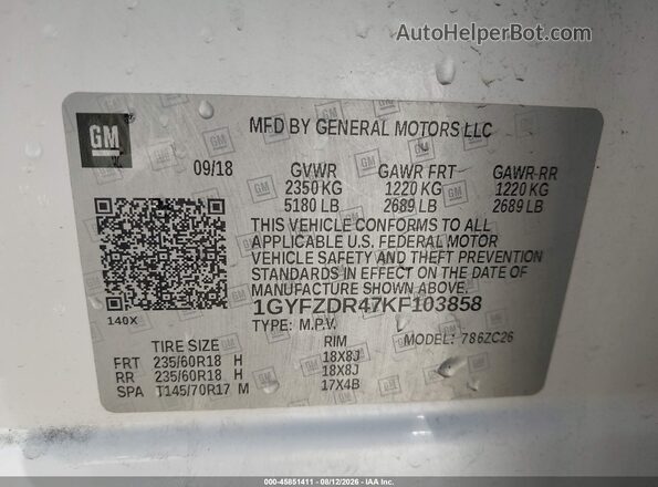 1GYFZDR47KF103858 2019 CADILLAC XT4 White Widok komory silnika