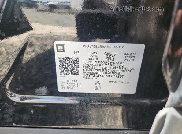 1GYFZDR4XMF077257 2021 CADILLAC XT4 Black VIN კოდის სტიკერის ხედი