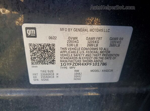 1GYFZDR4XPF101786 2023 CADILLAC XT4 Black Vista de la etiqueta del VIN