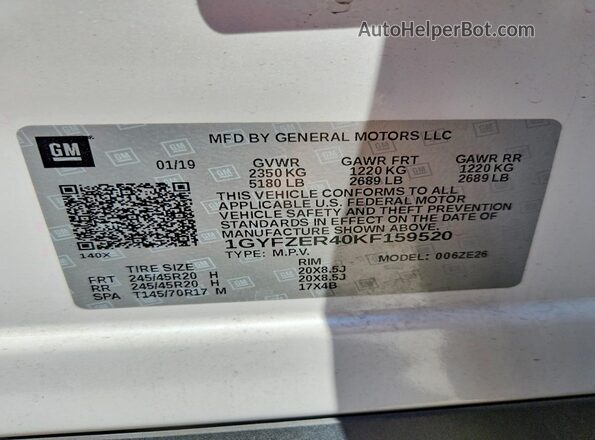 1GYFZER40KF159520 2019 CADILLAC XT4 White Vista del compartimento del motor