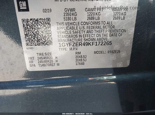 1GYFZER49KF172265 2019 CADILLAC XT4 Gray Вид підкапотного простору