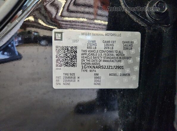 1GYKNARS2JZ172901 2018 CADILLAC XT5 Black VIN կոդի պիտակի տեսք