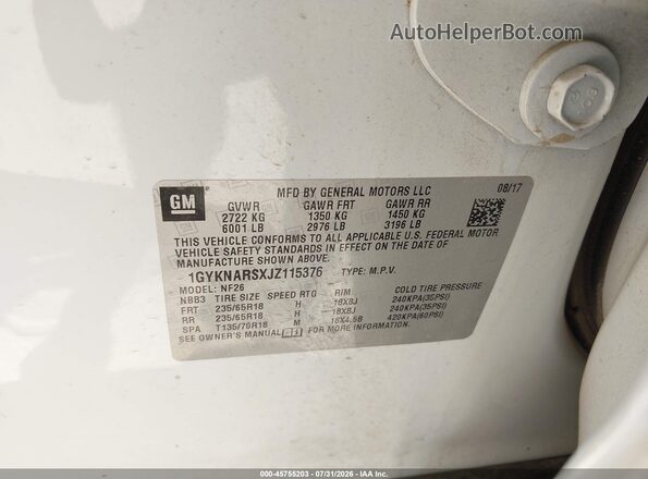 1GYKNARSXJZ115376 2018 CADILLAC XT5 Белый Вид подкапотного пространства