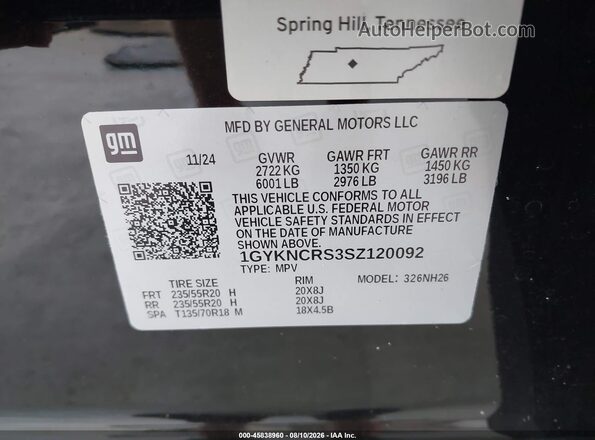 1GYKNCRS3SZ120092 2025 CADILLAC XT5 Black Widok komory silnika