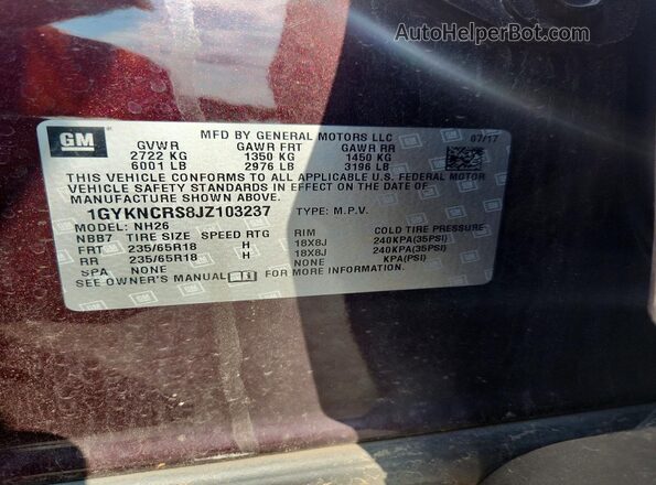 1GYKNCRS8JZ103237 2018 CADILLAC XT5 Purple Engine compartment view