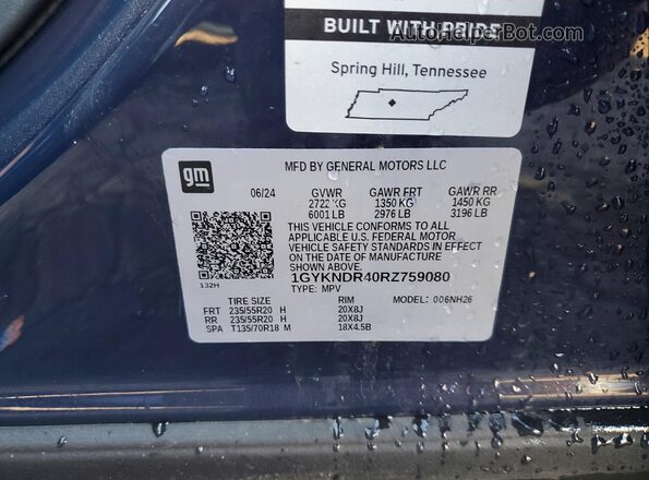 1GYKNDR40RZ759080 2024 CADILLAC XT5 Purple VIN sticker view