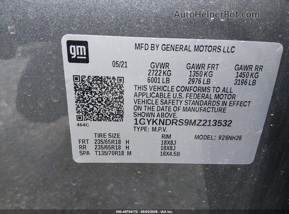 1GYKNDRS9MZ213532 2021 CADILLAC XT5 Gray Engine compartment view